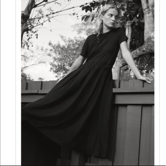 NWT ZARA Black Ruched Waist Side Slits Combination Maxi Dress - Picture 2 of 10